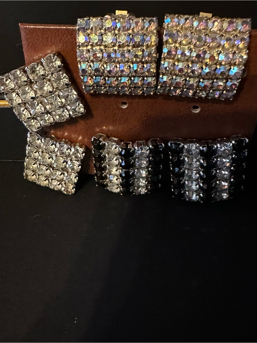 Crystal Cluster Clip-On Earrings in Clear and Black ( lot of three pair)